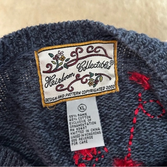 VINTAGE Cat Cardigan Size XL Blue Grey Heirloom Collectibles Ramie Cotton Blend - Picture 3 of 8